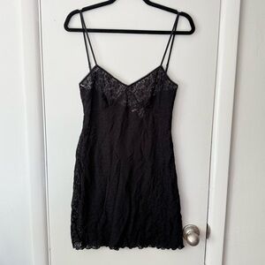 Vintage August Moon Black Sheer Lace Teddy Slip Dress Medium